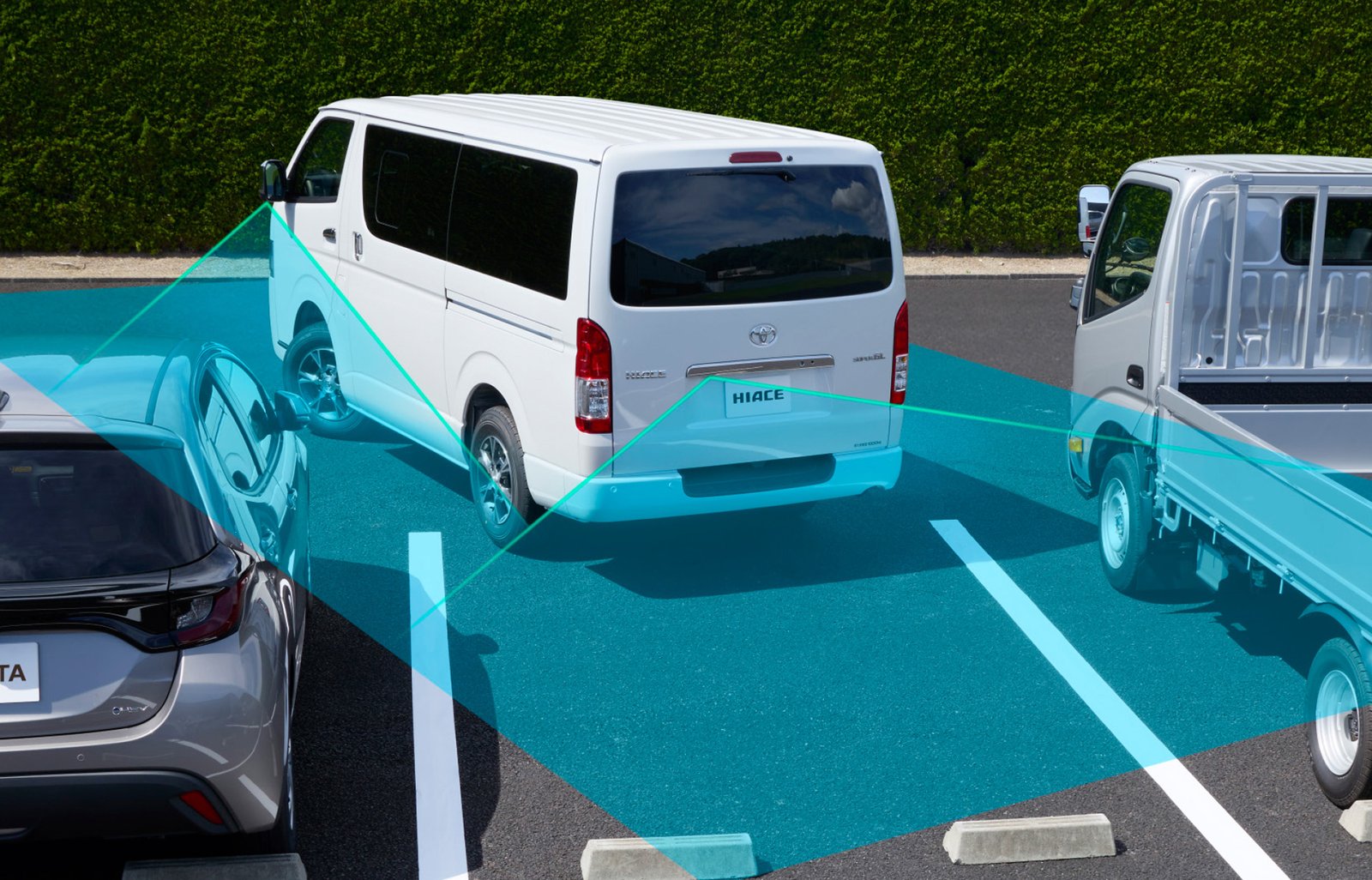 パノラミックビューモニターで確認できる車両周囲の範囲を示したイメージ