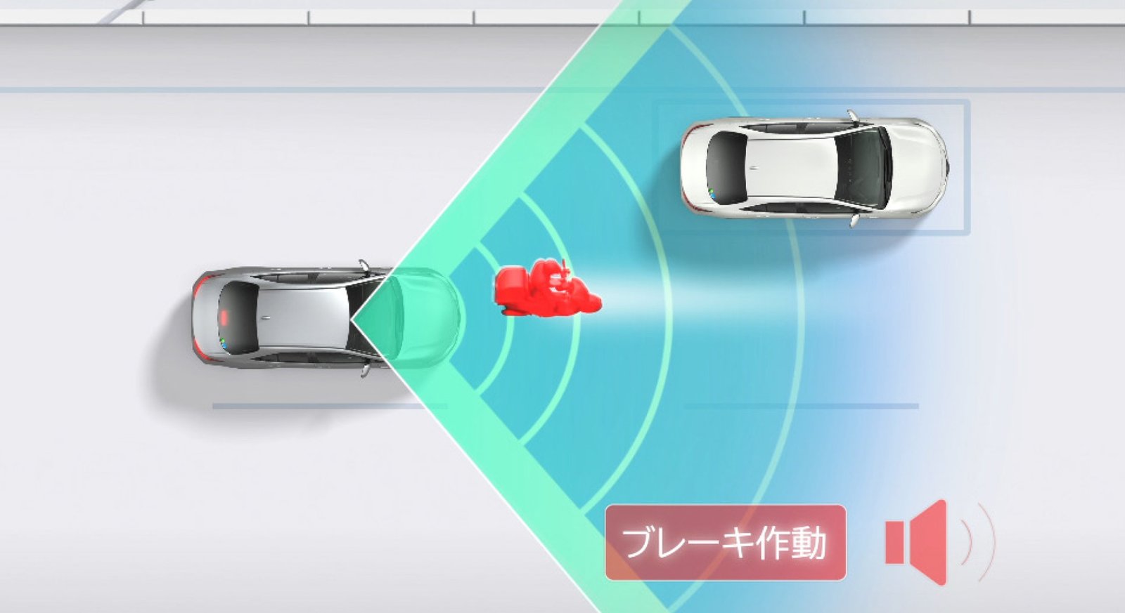 プリクラッシュセーフティが二輪車を検知するイメージ